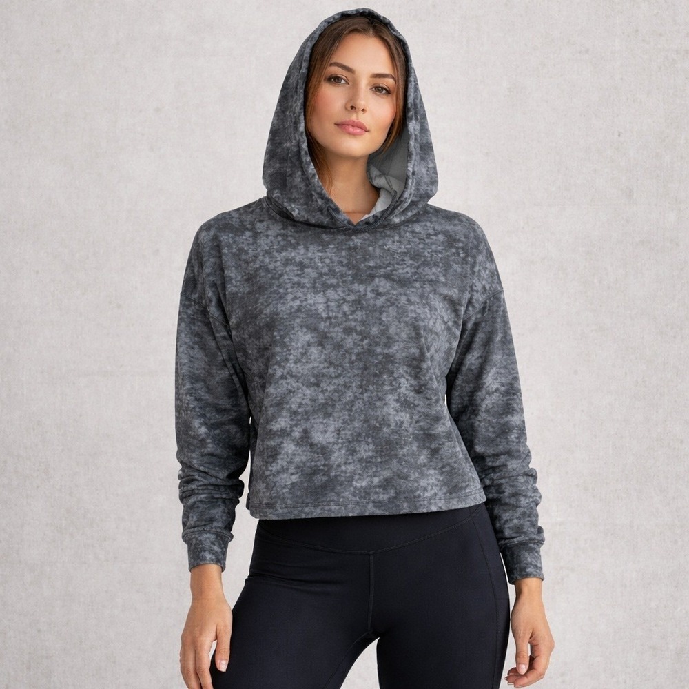 For The Republic Womens Gray Acid Wash Cropped Hoodie Pullover Small